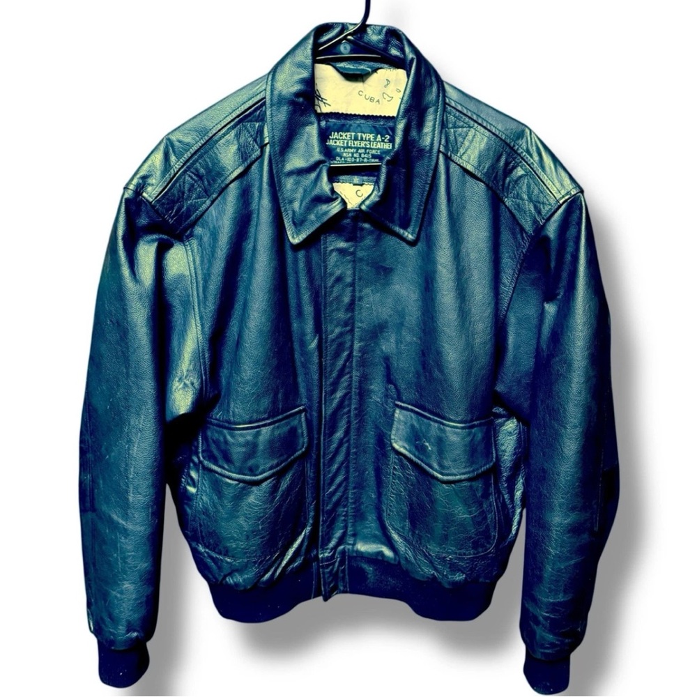 VTG U.S. Army Air Force Type A-2 Flyer’s Leather Jacket Size LG Map Lining Black